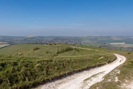 A chalk pathway in the South Downs near Alfriston, on a sunny spring day