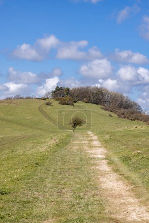 A blue sky over a South Downs landscape at Blackcap, near Lewes in Sussex