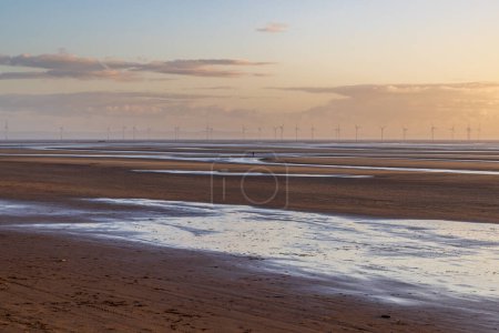 Sunset at Formby Beach, with an off shore wind farm on the horizon