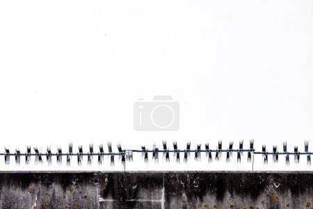 Téléchargez les photos : Un mur de béton et un fil de fer barbelé pointu sur une clôture de périmètre - en image libre de droit