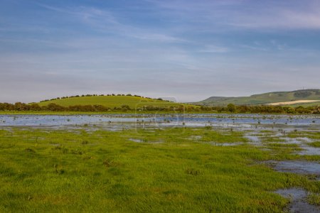Looking out over a flooded field after heavy rainfall, in the South Downs near Lewes
