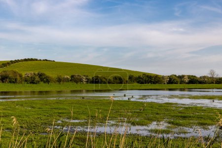 Flooded fields in rural Sussex, after a wet spring