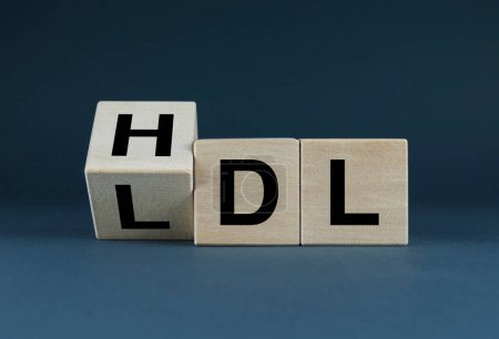 Foto de Los cubos forman la palabra LDL a HDL. El concepto de la palabra LDL a HDL para alta es lipoproteína de alta densidad y LDL es el concepto de lipoproteína de baja densidad - Imagen libre de derechos