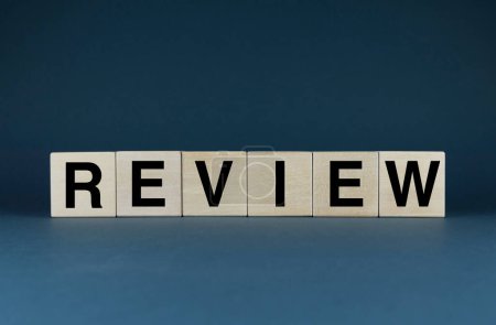 Review. The cubes form the word Review. The extensive concept of the word Review is applicable to business, marketing, feedback and many other areas of activity.