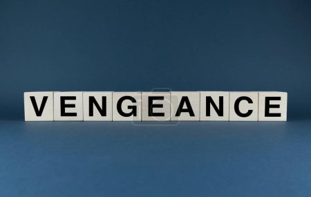 Vengeance. Cubes form the word Vengeance. Vengeance word concept - social problems