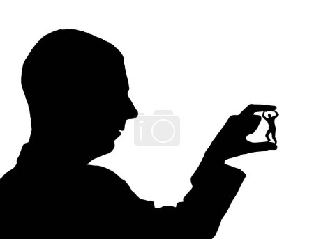 Téléchargez les illustrations : Silhouette of a man holds a man between his fingers. Vector silhouette. Bullying concept - en licence libre de droit