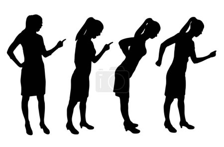 Illustration for Angry business woman pointing finger and reprimanding. Concept of business and business people. Vector Silhouette set - Royalty Free Image