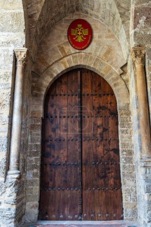 Entrance of the Church of St. Mary of the Admiral or Santa Maria dell Ammiraglio, also called Martorana in the old town of Palermo, Sicily, Italy