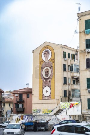 Foto de Palermo, Italia - 13 de mayo de 2023: Santa Rosalia Mural en Palermo, Sicilia, Italia - Imagen libre de derechos