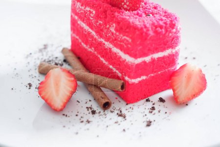 Photo for Red velvet cake with delicious strawberry - Royalty Free Image