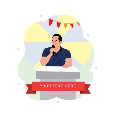 Illustration for Vector illustration of a man speaking into microphone. Flat style design. - Royalty Free Image