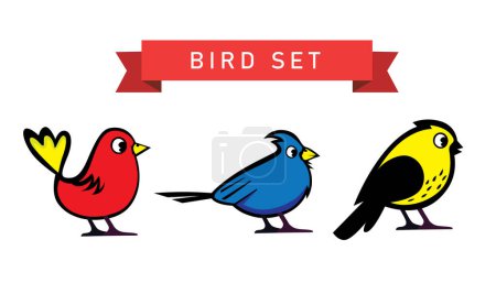 Illustration for Set of birds isolated on white background. Flat style vector illustration. - Royalty Free Image