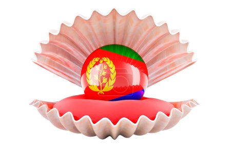 Photo for Travel in Eritrea, concept. Pearl with Eritrean flag inside seashell, 3d rendering isolated on white background - Royalty Free Image