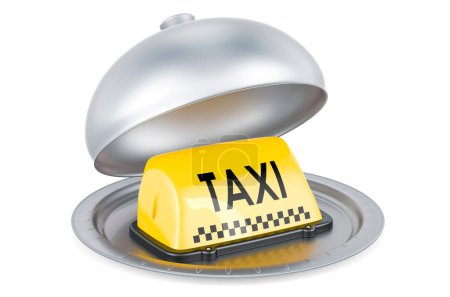 Photo for Restaurant cloche with  taxi car signboard, 3D rendering isolated on white background - Royalty Free Image