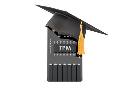 Photo for Trusted Platform Module, TPM with education hat. 3D rendering isolated on white backgroun - Royalty Free Image