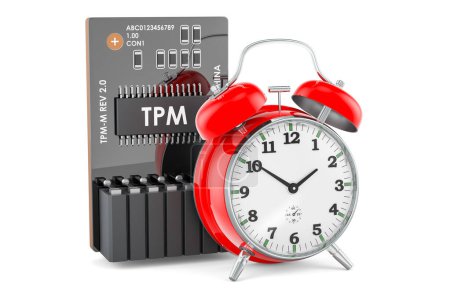 Photo for Trusted Platform Module, TPM with alarm clock. 3D rendering isolated on white backgroun - Royalty Free Image