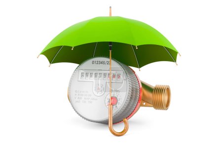 Photo for Cold and hot water meters under umbrella, 3D rendering isolated on white background - Royalty Free Image