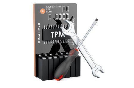 Foto de Trusted Platform Module, TPM with screwdriver and wrench, 3D rendering isolated on white backgroun - Imagen libre de derechos