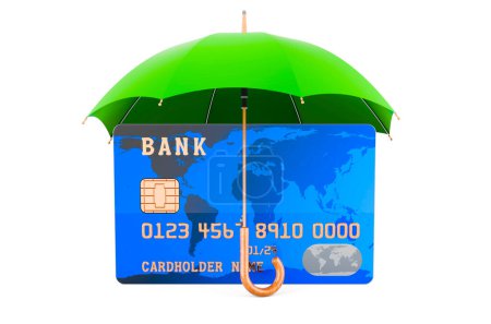 Foto de Credit Card under umbrella, 3D rendering isolated on white background - Imagen libre de derechos