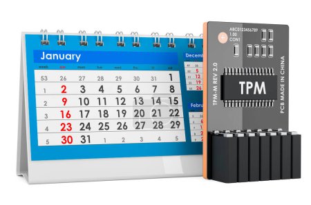 Photo for Trusted Platform Module, TPM with desk calendar, 3D rendering isolated on white background - Royalty Free Image