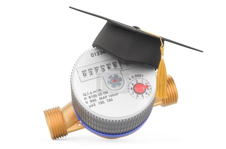 Photo for Water meter with education hat. 3D rendering isolated on white background - Royalty Free Image