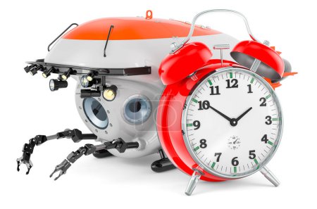 Téléchargez les photos : Bathyscaphe with alarm clock. 3D rendering isolated on white background - en image libre de droit