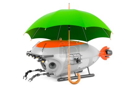 Téléchargez les photos : Bathyscaphe sous parapluie, rendu 3D isolé sur fond blanc - en image libre de droit