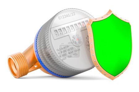 Photo for Water meter with shield, 3D rendering isolated on white background - Royalty Free Image