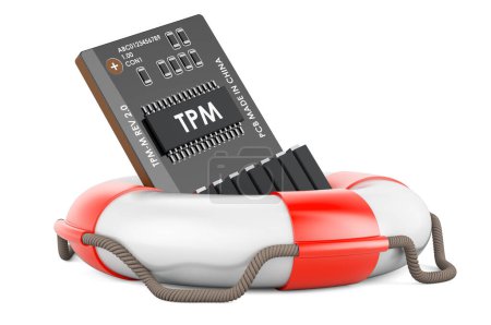 Foto de Módulo de plataforma confiable, TPM con boya salvavidas, renderizado 3D aislado sobre fondo blanco - Imagen libre de derechos