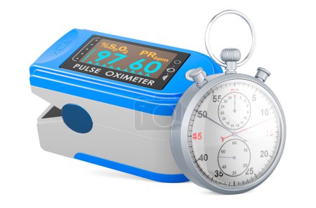 Photo for Portable Pulse Oximetry, pulse oximeter fingertip with stopwatch, 3D rendering isolated on white background - Royalty Free Image