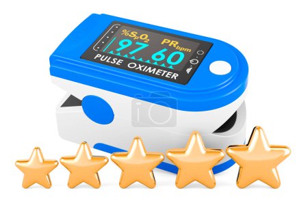 Photo for Portable Pulse Oximetry with five golden stars, 3D rendering isolated on white background - Royalty Free Image