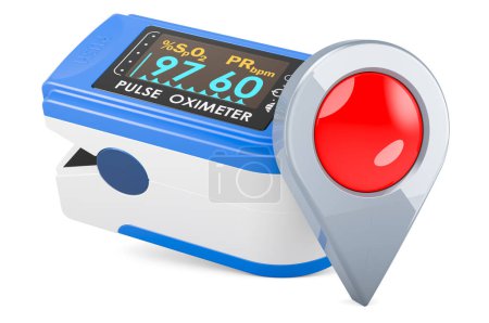Photo for Portable Pulse Oximetry with map pointer. 3D rendering isolated on white background - Royalty Free Image