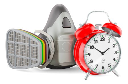 Photo for Reusable Half Face Cover, respirator with alarm clock, 3D rendering isolated on white background - Royalty Free Image