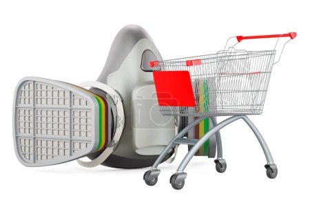 Photo for Reusable Half Face Cover with shopping cart, 3D rendering isolated on white background - Royalty Free Image