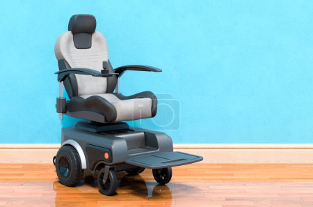 Motorisierter Power Chair im wandnahen Raum, 3D-Rendering