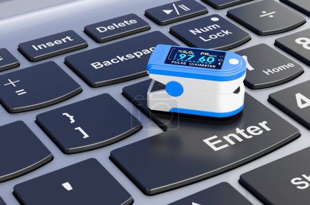 Photo for Portable Pulse Oximetry on laptop keyboard, 3D rendering - Royalty Free Image