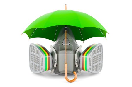 Photo for Reusable Half Face Cover, respirator under umbrella, 3D rendering isolated on white background - Royalty Free Image