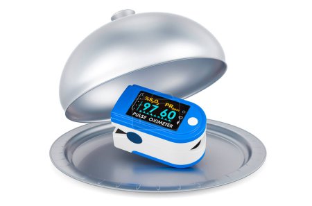 Photo for Restaurant cloche with pulse oximeter fingertip. 3D rendering isolated on white background - Royalty Free Image