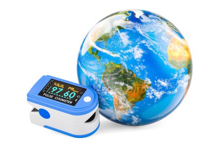 Photo for Portable Pulse Oximetry with Earth Globe, 3D rendering isolated on white background - Royalty Free Image