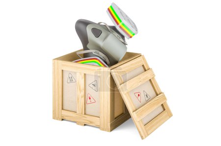 Photo for Reusable Half Face Cover inside wooden box, delivery concept. 3D rendering isolated on white background - Royalty Free Image