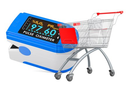 Photo for Portable Pulse Oximetry with shopping cart, 3D rendering isolated on white background - Royalty Free Image