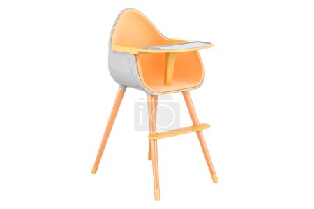 Chaise haute bébé avec plateau amovible pour bébé, rendu 3D isolé sur fond blanc