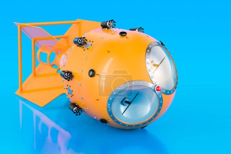 Foto de Bomba atómica, arma nuclear sobre fondo azul, representación 3D - Imagen libre de derechos