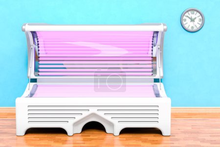 Tanning Bed in room near wall, 3D rendering