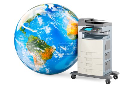 Photo for Office multifunction printer MFP with Earth Globe. 3D rendering isolated on white background - Royalty Free Image