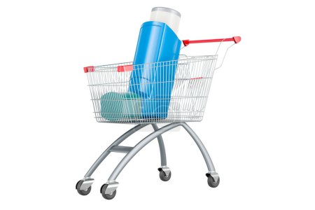 Foto de Inhalador de dosis medida, MDI con carrito de compras. Representación 3D aislada sobre fondo blanco - Imagen libre de derechos
