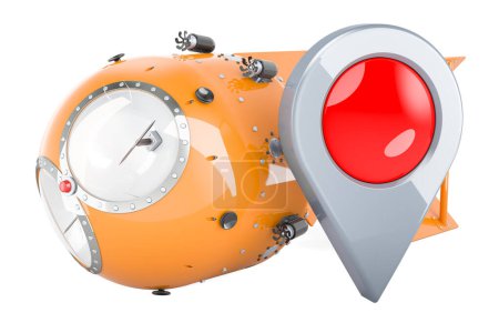 Foto de Bomba atómica, arma nuclear con puntero de mapa, representación 3D aislada sobre fondo blanco - Imagen libre de derechos
