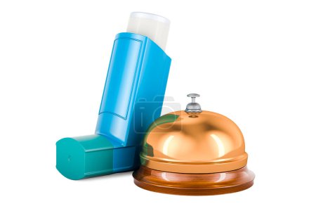 Foto de Inhalador de dosis medida, MDI con campana de recepción. Representación 3D aislada sobre fondo blanco - Imagen libre de derechos