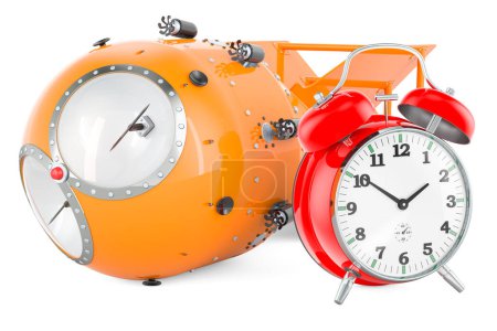 Photo for Atomic bomb, nuclear weapon with alarm clock, 3D rendering isolated on white background - Royalty Free Image