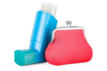 Foto de Inhalador de dosis medida, MDI con monedero. Representación 3D aislada sobre fondo blanco - Imagen libre de derechos